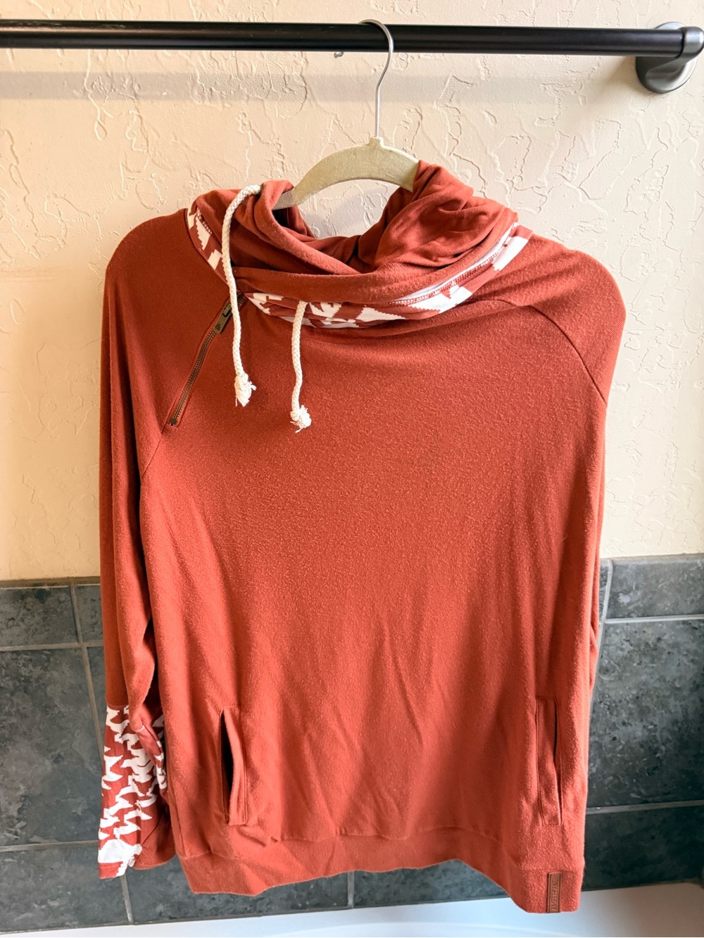 AMPERSAND AVE Rust Red Drawstring Cowl Neck Hoodie